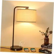 Side Table Lamp with Dual USB Ports, Dimmable Bedside Lamp Modern Nightstand