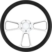 Universal Racing Steering Wheel 14 Inch 6 Hole Silver Aluminium 3 Spoke Classic Vintage Steering Wheel with Horn Buttons Leather Grips for Racing/Rally/Motorsport
