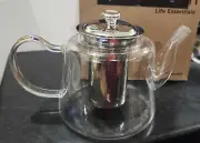 1100 ml/37 oz Glass Teapot~ Heat Resistant~ Stainless Steel Infuser ASR-TEA-1200