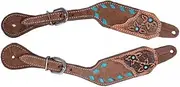 Showman Ladies Chocolate Rough-Out Leather Spur Straps w/Teal Buckstitch Trim