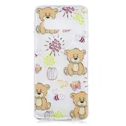 4PCS Painted TPU Protective Case For Galaxy S10 Plus(Brown Bear Pattern)