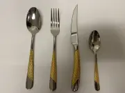 24 PCS Landbao Stainless Steel Silverware Cutlery Set For 6 With Golden Trim