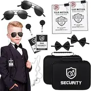 Mepase 14 Pcs Ring Wedding Security Set Include Ring Bearer Box ID Badge Holder Ring Bearer Sunglass Acoustic Earpiece Tube Mission Card with Binder Clip Bow Tie for Kids (Trendy Style)