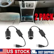 2PCS Car Cigarette Lighter Socket Female Converter USB To 12V Adapter Cable Cord