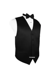New Black satin Tuxedo vest matching Banded Tux bow tie adj.waist ALL SIZES