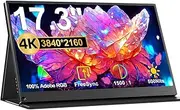 17.3" 4K Portable Monitor, 500 Nits, 100% AdobeRGB, UHD FreeSync HDR IPS, 2 Speakers, Travel Monitor, 2 Type-C Ports, HDMI, VESA, Smart Cover