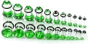 [Twolobes] 6 Pairs/5 Pairs/3 Pairs Single Flare Glass Stretching kits Short Taper Expander with Rubber O-Rings,14G-00G Full Size Ear Gauges Tunnels Plugs,6 colors Cylindrical Body Piercing