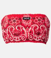 [Miu Miu] Miu Miu Printed cotton and linen poplin bandeau top AU 16 red