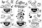 PLIGREAT 3 Sheets Coffee Cup Rub on Transfers Black Coffee Latte Rub on Decals Waterproof Retro Mocha Java Furniture Transfer Decals for Wood Dressers Drawer Decorative Transfer Stickers