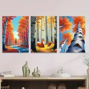 3pcs Autumn Forest Scene Fox and Squirrels Print 100% Australian Made 3 x 40x60cm (Metal Print)