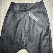 Decjuba Drop Crotch Black Satin Long Pants New Tags Size 6 Austin wet look