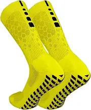 [Generic] Anti-Slip Soccer Socks for Men and Women Breathable Athletic Socks with Grippers for Yoga Football Gym Yellow