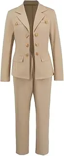 [YGJKLIS] Women Solid Color Long Sleeve Double-Breasted Button Bodycon Coat + Elastic Waist Straight Leg Pants Two Piece Suit Set