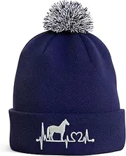 [Purple Print House] Horse Rider Outline Embroidered Bobble Hat Horse Owners Gifts Galloping Stables Warm Winter Beanie Hat Womens