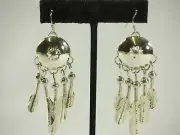 Concho 5 Feather Tassel Drop Dangle Earrings Sterling Silver Kidney Wires