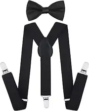 [Kvadouly] Adjustable Kids Suspenders and Bow Tie Set - Perfect for Formal Events, Weddings, Parties, and School Uniforms - Elastic Y-Back Design for Boys and Girls