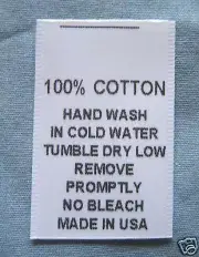 100 PRINTED CLOTHING LABELS - 100% COTTON HAND WASH COLD