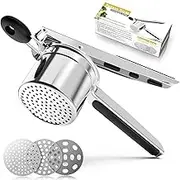Tesansi Potato Ricer, Heavy Duty Potato Masher with 3 Interchangeable Discs, Potato Ricer Stainless Steel for Fluffy Mashed Potato, Potato Press, Fruit Juicer, Food Press Squeezer Too 15oz