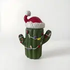 Hand painted Christmas Cookie Jar Cactus W/ Festive Holiday Christmas Lights New