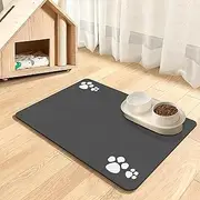 Pet Food Mat, Absorbent Dog Mat for Food and Water, Pet Placemats for Cat and Dog Water Bowl, Non-Slip Dog Food Mat, Dog Feeding Mat to Protect Your Floors(Dark Grey-4 Paws, 40 x 60 cm)