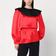 [Valentino] Red silk blouse with black collar 40 IT Orange
