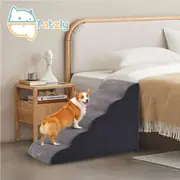 Petzly 5 Tiers Dog Steps Pet Stairs Ramp Portable Bed Ladder Washable Cover
