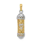 14k Two-tone Gold Two-tone Gold 3D Mezuzah W/Shin Charm