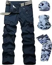 [HanzhuoLG] Men Cargo Overalls Tactical Military Camouflage Pants Work Training Camo Combat Offroad Army Male Clothing Baggy Large Size Straight Trousers For Men's + Sun Protection Kit royal blue M