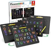PicassoTiles 2PK 4-in-1 Magnetic Drawing Board 12x10 inch Large Magnet Tablet Pad with 4 Facings Lowercase & Uppercase Alphabets, Numbers, & Freestyle STEM Learning Writing Reading Playboard PTB06