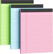 Legal Pads 8.5 x 11 Colored Note Pads, 3 Pack Writing Pads 8.5 x 11 in, Pink Legal Pad 8.5 x 11, Premium Paper Tablets 8-1/2 x 11 Lined Paper, 30 Sheets/Pad, Wide Ruled Notepad with Sturdy Backboard
