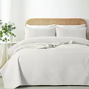 WURUIBO Twin Quilt Set White,Ultrasonic Embossed Bedspread, Lightweight Microfiber Coverlet, Modern Thin Bedding Set for All Season, 2 Piece(1 Quilt,1 Pillow Shams)