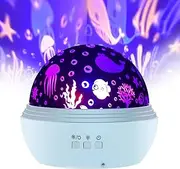 [SlowTon] Starry Night Light Projector, LED Lamp Star Moon Projector Rotating Night Light Sleep Soother for Baby Kids Bedroom Decoration Ideal Gift with Ocean Undersea Projection Film 8 Colors Mode