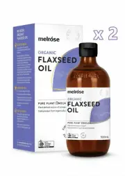 2 x Melrose Organic Flaxseed Oil 500ml Liquid Linseed Oil Vege Omega 3 1L