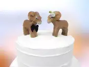 Big Horn Ram Cake Topper Bride Groom Love Wedding Engagement Wood Statue