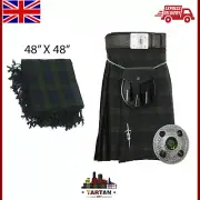 Traditional Men's Kilt Set - Black Watch Tartan & Matching Fly Plaid