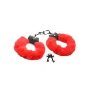 Master Series Cuffed In Fur Red Fluffy Handcuffs
