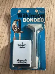 VTG 1970s UNUSED WILKINSON HANDLE & 3 BONDED RAZOR BLADES!