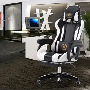 格調 Style｜ 經典黑白撞色款3D立體側翼包裹式設計電競椅-升級置腳台