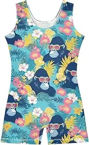 [FRODOTGV] Tropical Plants Animals Girls' Gymnastics Leotards Toddler Tumbling Outfits for Training, Yoga, Tumbling