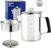 APOXCON Multi Use Percolator Coffee Pot Stainless Steel Stove Top Coffee Maker with Borosilicate Glass Knob Silica Handle Camping Coffee Pot Using on Campfire Stove and Induction Cooker Silver 9 Cup