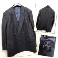在飛比找露天拍賣優惠-🎀二手衣倉🎀 英國麼利 MORLEY黑灰細條紋雙排扣西裝外套