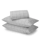 Check Flannelette Cotton Sheet Set - King Bed, Grey