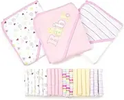 Spasilk Bath Hooded Towels & Washcloths Set for Babies, 23-Piece Gift Set, Pink