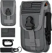 IronSeals Tactical Cell Phone Holster Pouch, Smartphone Pouch Cellphone Case Gadget Bag Molle Attachment Belt Holder Waist Bag for 4.7"-6.9" with US Flag Patch and Gear Clip for iPhone 16 Pro
