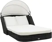 Outdoor Sun Lounger with Folding Canopy, Poly Rattan Daybed in Black for Patio, Deck, Garden Use - Includes Cushions, Weather-Resistant, 204x118x54 cm, Modern Elegant Design
