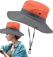 [Quzente] Fisherman Sun Hat, Mens Bucket Hats Uv Protection, Outdoor Waterproof Wide Brim Hat for Sun Safety, Breathable Fishing Hat for Garden, Fishing, Beach, Orange1