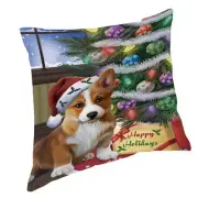 Christmas Corgis Dog with Presents Throw Pillow 14x14