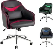 Costway Ergonomic Gaming Chair, Adjustable Office Desk Chair w/Massaging Cushion, Swivel Office Armchair w/Durable PU Leather, Comfortable Seat & Soft Sponge, Task Chair for Home & Office (Red)