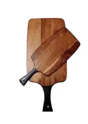 Wood Cutting Board & Serving Platter With Black Handle For Kitchen Set Of 2