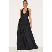 Petite Black Halter Neck Floaty Maxi Dress, Black
